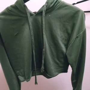Army green cropped hoodie